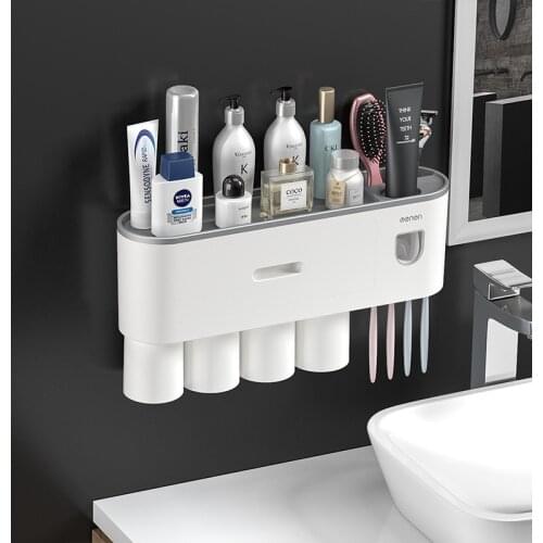 Magnetic Adsorption Toothbrush Holder Inverted Cup Automatic Toothpaste Squeezer Dispenser Home Bathroom Accessories Sets