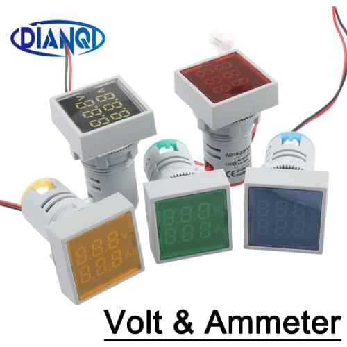 22mm Mini Voltage Tester Meter Indicator Pilot Lamp Light LED Digital Dual Display Volt & Ammeter Gauge Current AC60-500V 0-100A