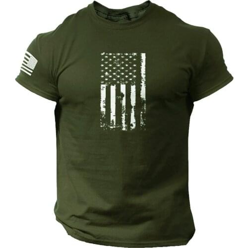 Mens Printed T-shirt American Flag Mens Round Neck Short-sleeved T-shirt Men