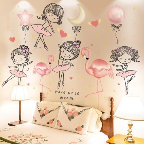 [SHIJUEHEZI] Flamingo Animals Wall Stickers DIY Balloons Girl Wall Decals for Kids Rooms Baby Bedroom Nursery Home Decoration