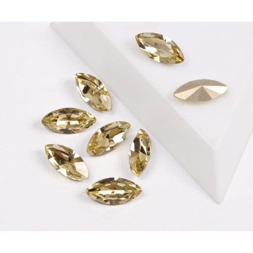 Navette Shape K9 Glitter Glass Rhinestones Crystal Jonquil Color PointBack Nail Stone Jewelry Making Beads Nail Art Gems