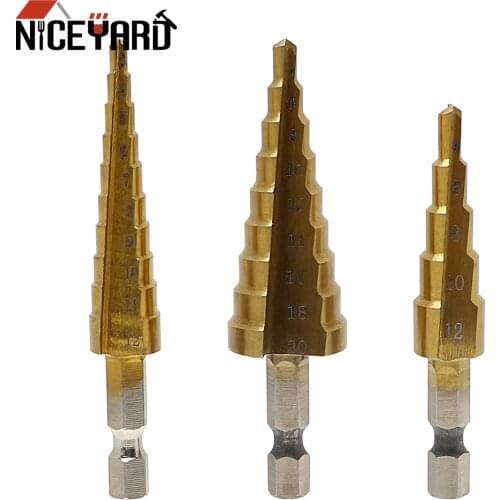 NICEYARD 3-12mm 4-12mm 4-20mm Set High Speed Steel Wood Metal Drilling Pratical Titanium Plating Step Drill Hand Tools