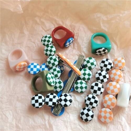 New Acrylic Black and White Grid Series Ring Hair Clips Sweet Hairpin Cute Girl Bangs Hairpin Clip Headdress Duckbill Clip