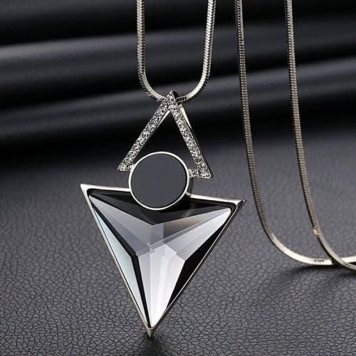 2019 New Crystal Long Necklaces & Pendants Vintage Chain Triangle Maxi Necklace Fashion Jewelry for Women