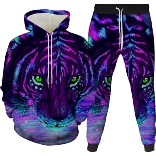 2021 New Autumn And Winter 3D Printed Animal Tiger Hoodie Men And Women Pullover Hooded Sportswear Casual Sweater Two-Piece Suit