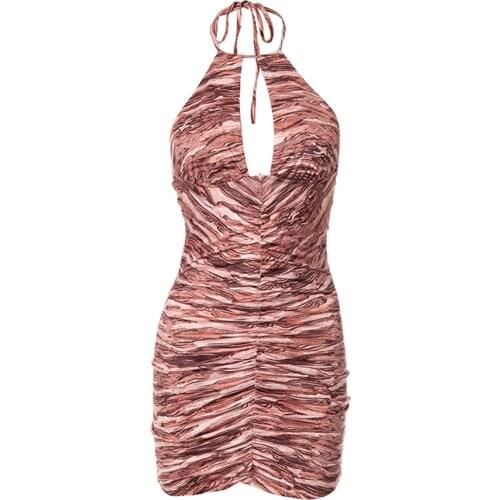 New 2021 Tulle Tight-fitting Lace Sexy Bag Hip Skirt Printing Summer Backless Party Pleated Dress