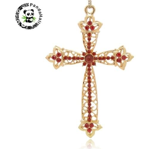 2pcs Shining Golden Plated Alloy Rhinestone Cross Big Pendants Necklace Charms for Jewelry Making 97x63x6mm Hole: 4mm