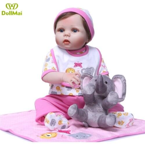 Luxury reborn baby dolls 23"57cm full silicone reborn dolls with elephant plush child gift can bathe toy doll bebes reborn