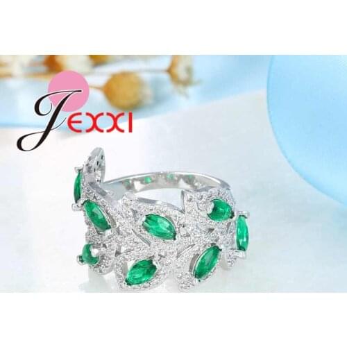 Luxury Green Cubic Zirconia Crystal Wedding Rings For Women Fashion 925 Sterling Silver Bands Jewelry Bague Femme Anies