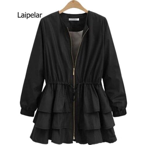 Spring Autumn New Womens Clothes Trench Coat for Women Fashion Skirt Plus Size Slim Ruffle Windbreaker Coat Loose Top