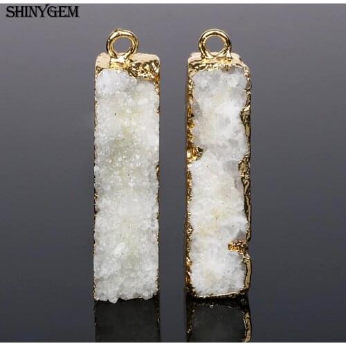 ShinyGem 10*40mm Irregular Rectangle Natural Crystal Druzy Pendant Gold Plating Mineral Stone Pendants For DIY Jewelry Making