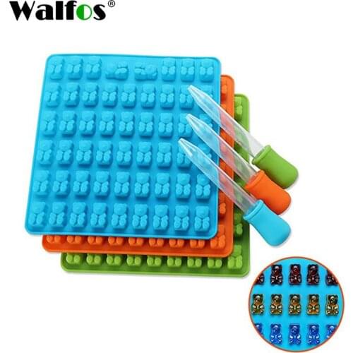 WALFOS Silicone Forms Silicone Mold Gummy Bear Shape Bear Mould Jelly Bear Cake Candy Trays With Dropper Rubber Chocolate
