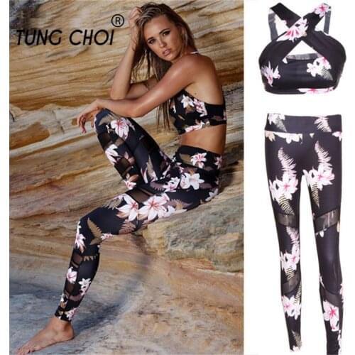 Tracksuit For Women Fitness Sets Floral Print Women Sports Bra Mesh Legging Pant Sport Suit Women Sport Gym Set Women Sportswear