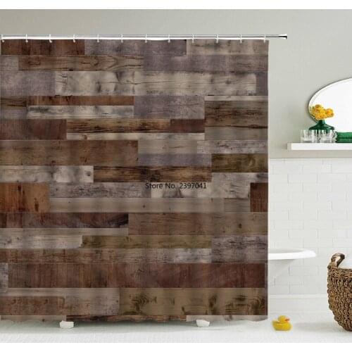 Old Vintage Wood Doors Shower Curtains Retro European Style Bathroom Waterproof Home Polyester Cloth Shower Curtain Set