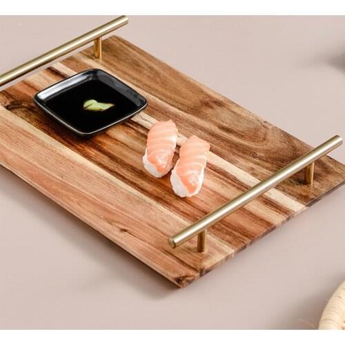 Acacia Mangium Dessert Sushi Storage Plate with Handle Cake Dessert Saucer Fruit Plate Dessert Table Decoration Tray