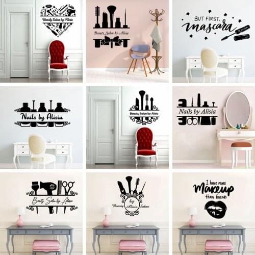 Custom Beauty Salon Name Vinyl Decals Wall Stickers For Living Room Bedroom Beauty Salon Decoration Art Decor Wallpaper