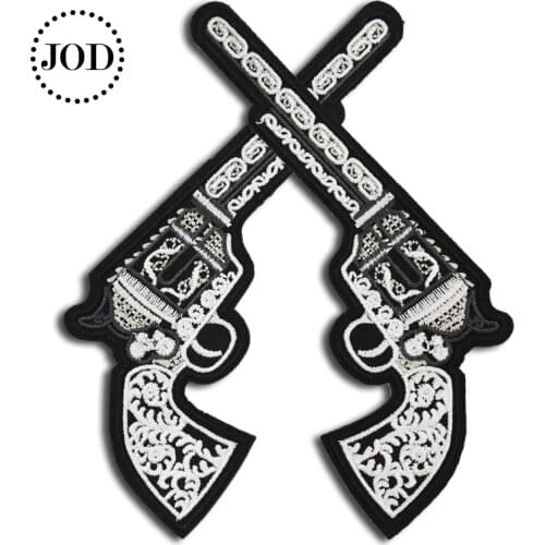 Embroidery Gun Revolver Biker Patches for Clothing Hippie Sewing Stickers Fabric Badges Garment Sew on Patch Clothes Decorative