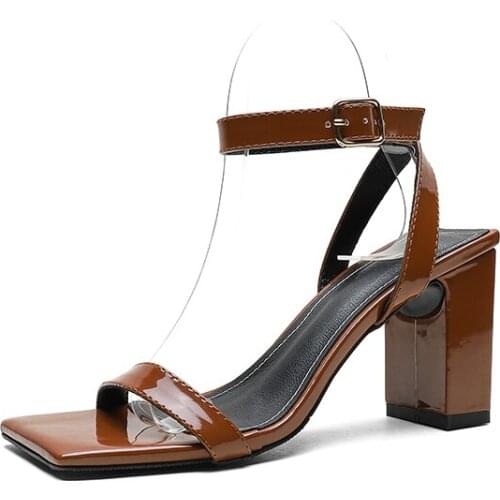 2020 square head square root womens sandals summer new womens high heel sandals hollow beach style womens shoes brand design