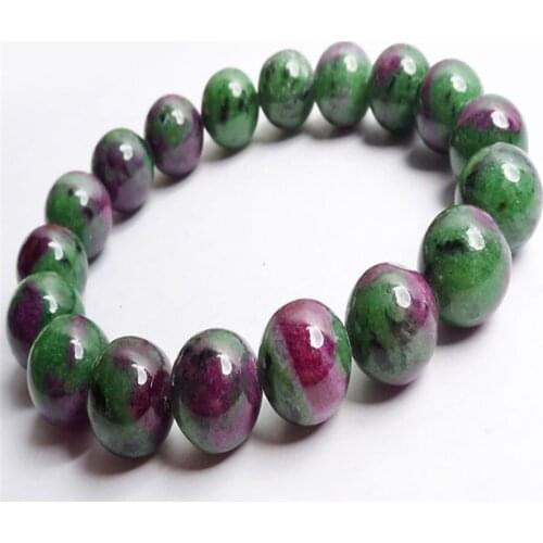 12mm Just One Only Women Stretch Charm Genuine Natural Zoisite Red And Green Round Beads Bracelets