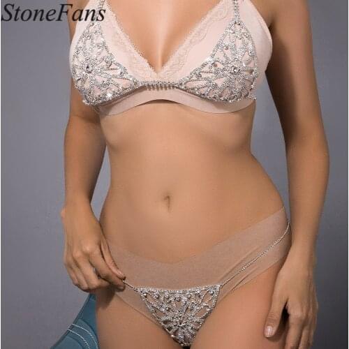 Stonefans Popular Jewelry Full Rhinestones Body Chain Set for Women Adjustable Body Harness Bikini Crystal Bra with Choker Top