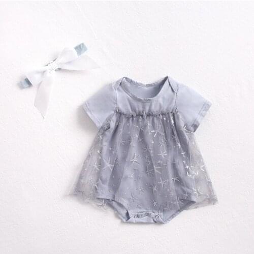 Newborn Baby Lace Bodysuit Girls Baby Clothes Summer Silver Star Printed Cotton Triangle Bodysuit Skirt Baby Girl Onesie 0-24M