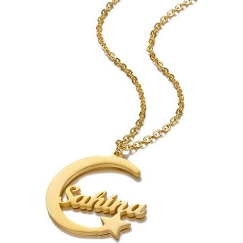 Moon Star Design Necklace Personalized for Women Custom Initial Name Choker Stainless Steel 18K Gold Plated Jewelry Necklaces