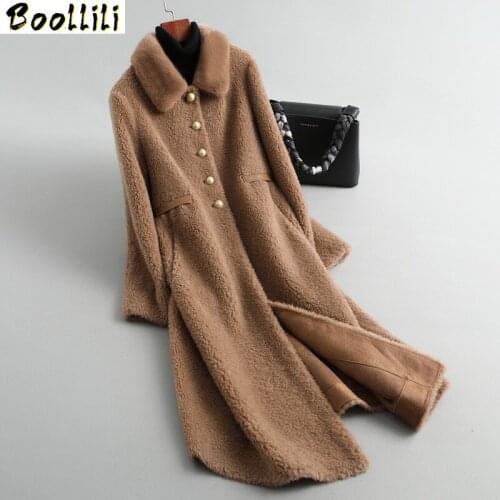 Boollili Real Fur Coat Women Winter Coat Women Clothes 2020 Mink Fur Collar Parka Real Fur Jacket Sheep Shearing Wool Jacket