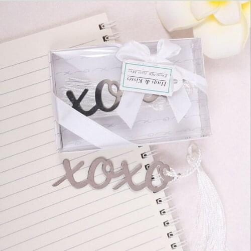 12PCS Hugs & Kisses Silver-Finish Bookmark with Elegant White-Silk Tassel Wedding&Bridal Shower Favors