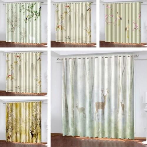 3Dprinting Oriental Retro Landscape Pattern Bedroom Living Room Sunshade Customizable Curtain Suit Bedroom with Hook Accessories