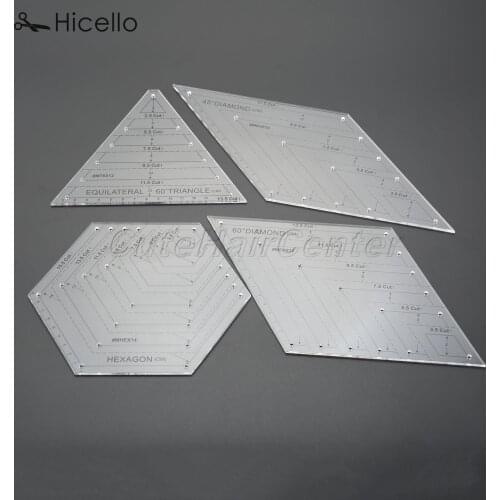 4pcs/lot Quilting Ruler Transparent Acrylic Sewing Patchwork Craft Scale Ruler Hexagon Diamond Triangle Sewing Tools Hicello