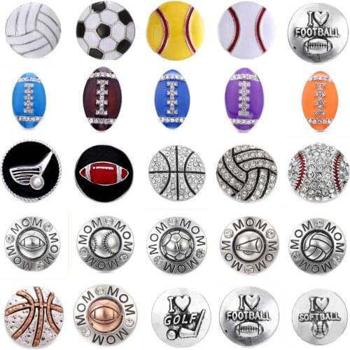 5pcs/lot New Snap Jewelry Metal Rhinestone Baseball Softball Snap Buttons fit 18mm Snap Bracelet Bangles For Women
