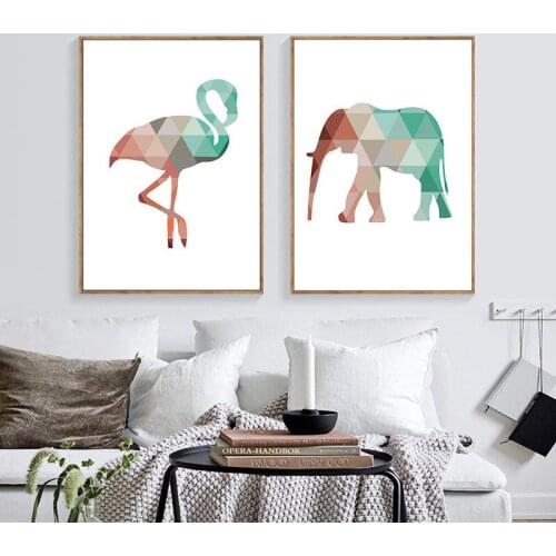 Abstract Geometric Giraffe Elephant Crane Canvas Painting Nordic Animals Poster And Prints Wall Art Pictures Living Room Decor