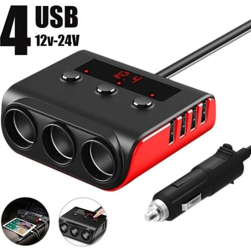 12-24V Car Charger Socket Cigarette Lighter Splitter 3 Way 4 USB Cars Charging Adapter Professional Auto Interior Accessories