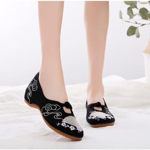 Vintage Style Ladies Soft Cotton Embroidered Flat Low Top Ballerina Shoes Elegant Women Casual Canvas Walking Ballet Flats
