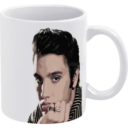 Elvis White Mug White Ceramic Tea Cup Birthday Gift Milk Cups and Mugs Elvis Presley American Singer Musician Actor and Roll Mem
