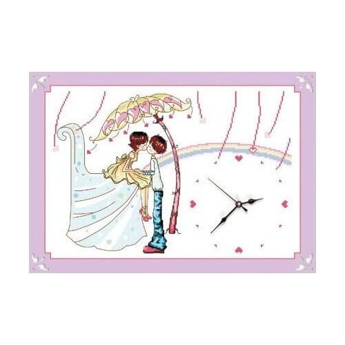 Free delivery Top Quality popular clock cross stitch kit kiss, cross stitch with timepieces