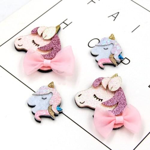 8pcs/lot two size Glitter Unicorn Padded Appliques for Children Headwear Hair clip Accessories and Garment Accessories