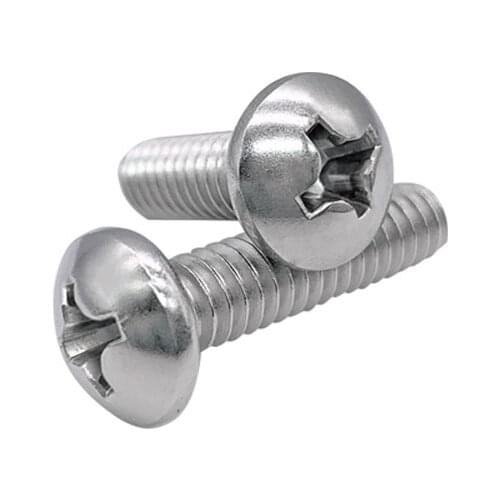 Phillips button head bolts dome type round male screws 2-56 4-40 6-32 8-32 10-24 size inch UNC full thread pitch SUS304 Qty 100