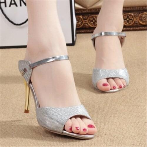 Summer sexy womens shoes sandal new 9 cm high heel thin heel sweet fish mouth fashion sequins sandals