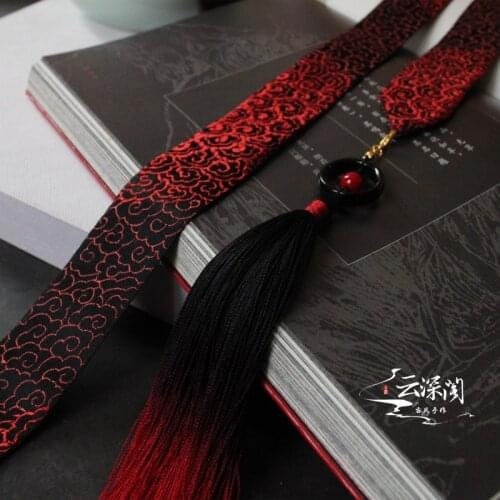 Black and red gradient texture silk jacquard fringed dark section of men feel the amount of Chinese clothing tassel hair bands