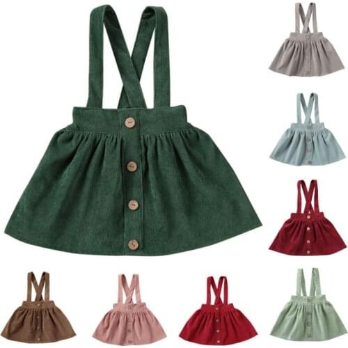 Pudcoco Kids Toddler Tutu Suspender Skirts Infant Baby Girl Ruffle Corduroy Skirts Solid Summer Fall Button Bowknot Clothes 2020