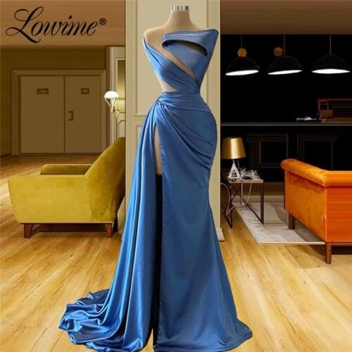 High Split Side Blue Evening Dresses Long Mermaid Dubai Arabic Kaftans Prom Dress Red Carpet Dress Party Gowns 2021 Vestidos