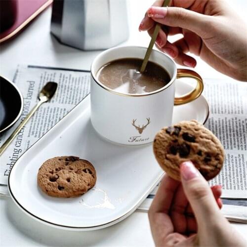 European Phnom Penh Ceramic Coffee Cup with Saucer and Spoon Sets Tea Cup Milk Breakfast Mugs Dessert Plate Cake Tray Drinkware