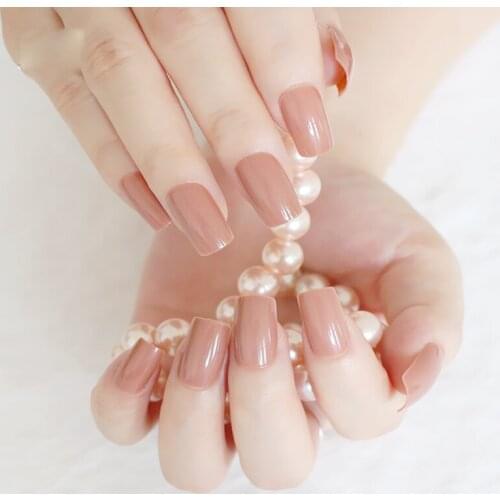 Hot sell fashion Long section Square head candy false nails decoration 24PCS Red-brown M548