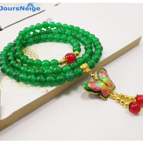 Greeen Red Natural Chalcedony Crystal Bracelets 108 Buddha beads With Butterfly Necklace Crystal Bracelet Multilayer Jewelry