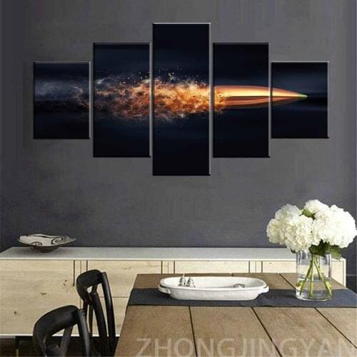 Canvas Print Flying Bullet Pictures Home Decor Modern Painting 5 Piece Framed Stretched Posters and Prints Wall Art for Living R