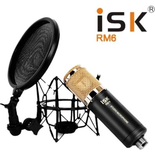 ISK RM-6 High-grade gold plating condenser microphone professional for studio recording with shock mount and POP filter DHL/EMS