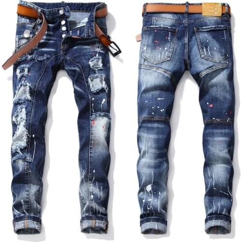 2021 Men’s High Quality Slim-fit Ripped Printed Jeans,Light Luxury Brand New Denim Pants,Youth Fashion Must