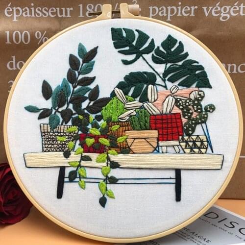 DIY Plant Embroidery Material Package Handcraft Cotton Embroidery Painting Hoop Needlework Cross Stitch Kit Home Decor #7