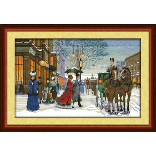 Twilight in foreign country,counted print DMC color 18CT 14CT 11CT Cross Stitch kits,embroidery needlework winter snow Decor